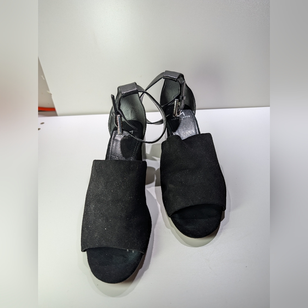 Marc Fisher Suede And Leather Block Heel Sandals